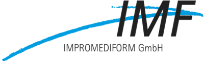IMFlogo with black text and a blue swoosh line