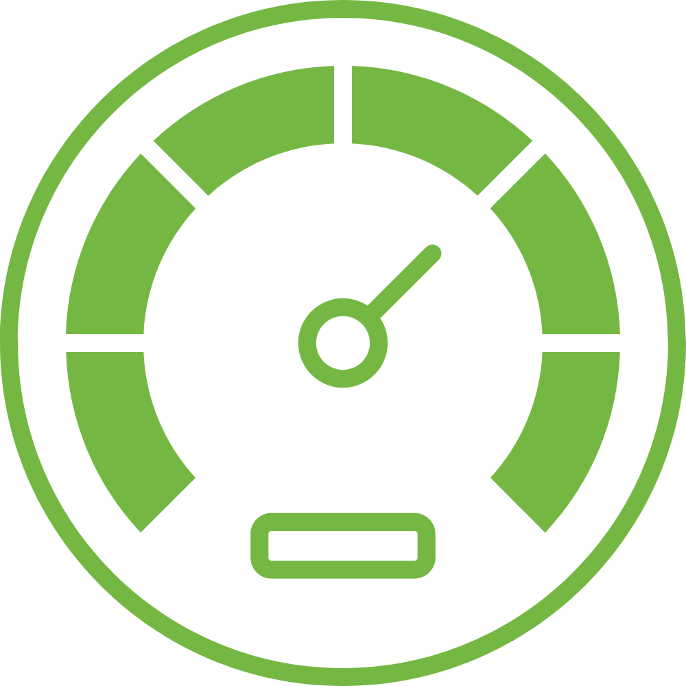 Green gauge meter with a needle pointing to the upper middle, indicating high or full level.