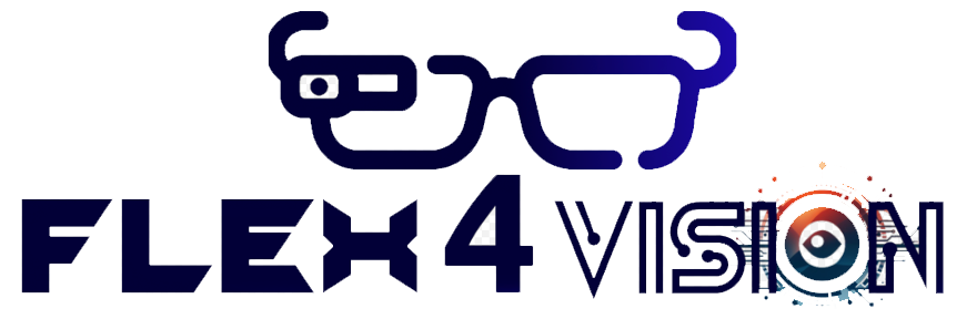 Logo with eyeglasses and text reading 'Flex4Vision'.