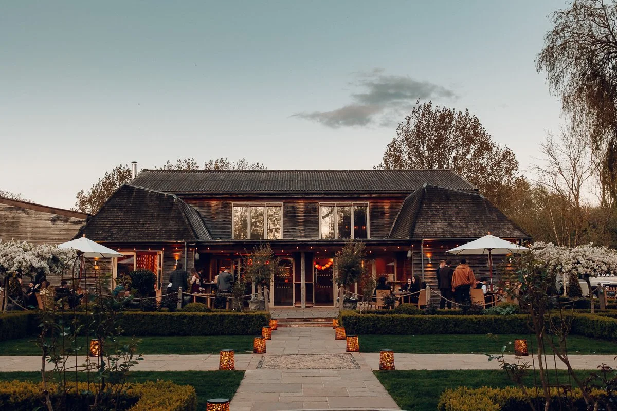 A photograph of Houchins Wedding Venue at Twilight