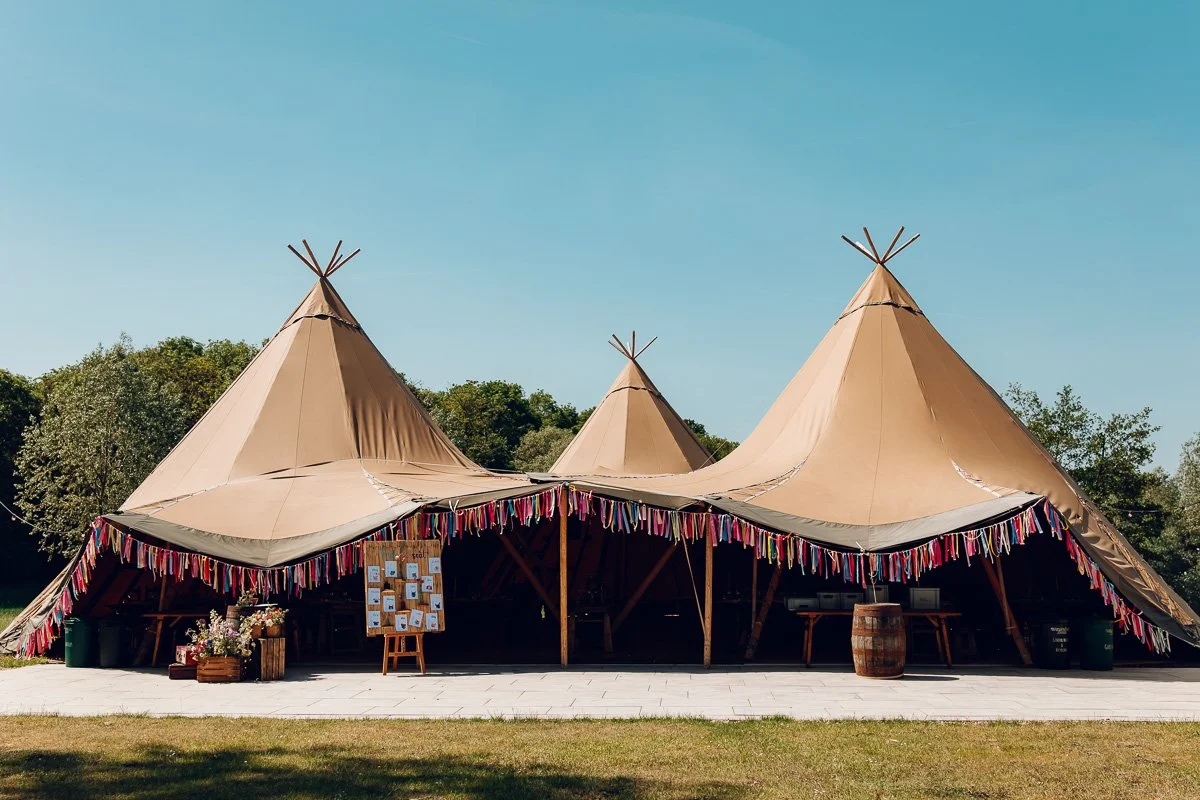 Tipi wedding set up at chalkney water meadows colchester