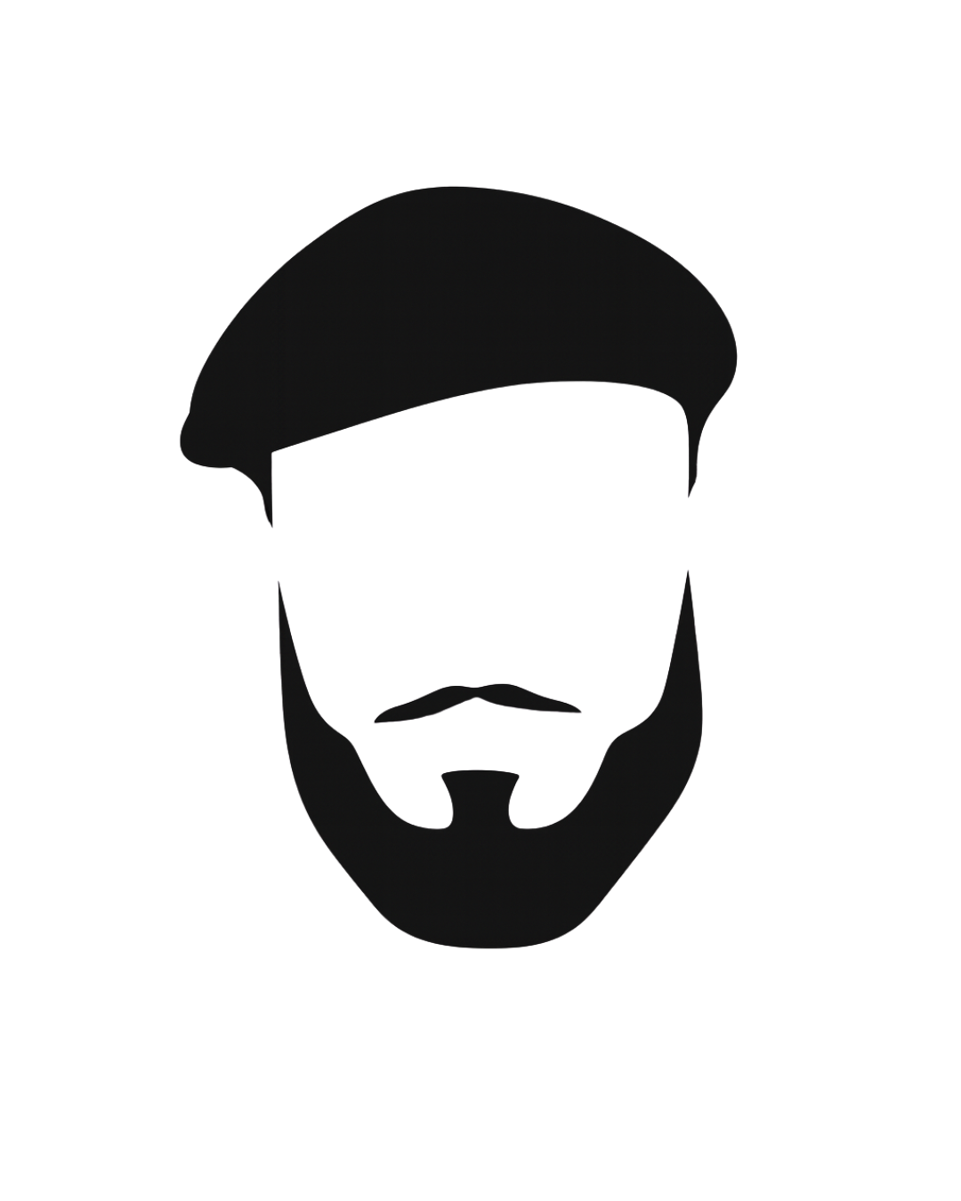 Schwarz-weiß Silhouette eines Mannes mit Bart und modernen Haarschnitt, ohne Gesichtszüge sichtbar.