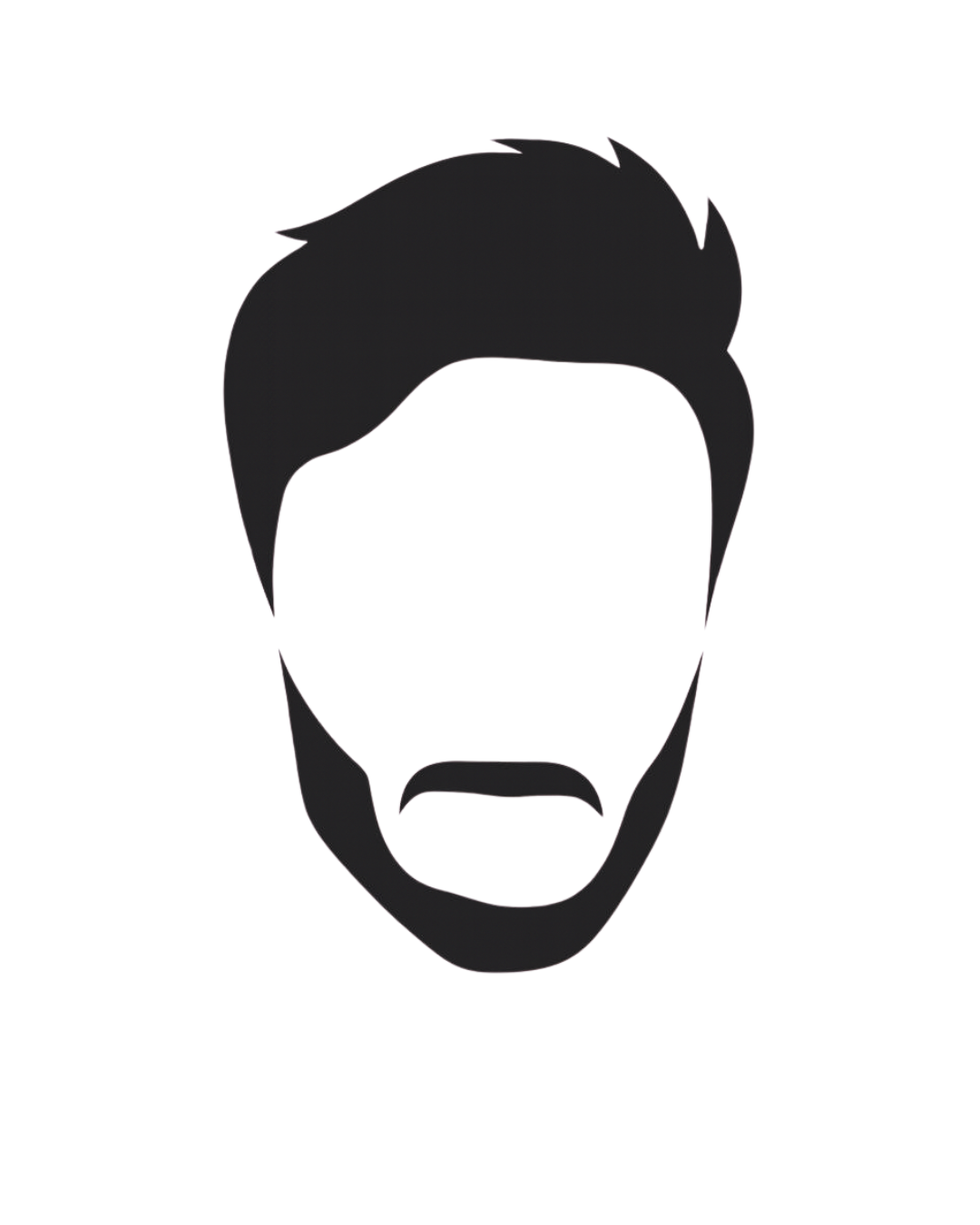 Schwarz-weiß-Silhouette eines Mannes mit gepflegtem Bart und stylischem, kurzen Haarschnitt, ohne weitere Details