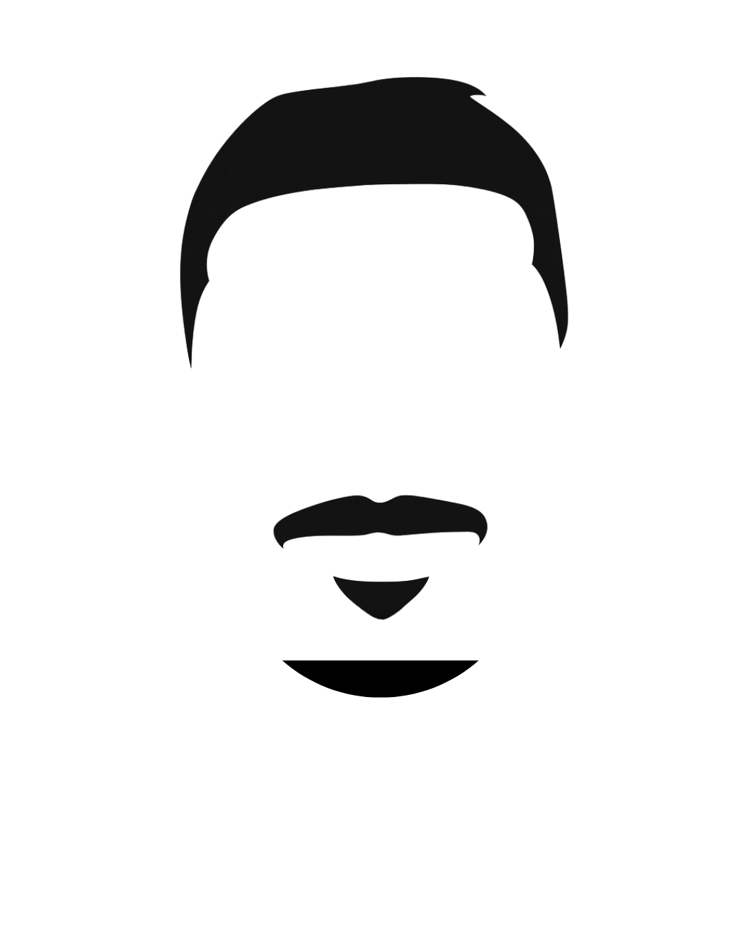 Schwarzweiß-Silhouette eines Mannes mit Bart, Schnurrbart und kurzer Haarfrisure