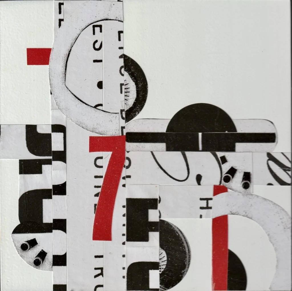   COLLAGE SERIES IN BLACK AND RED  
8 x 8 Collage on Panel Framed 
Available 
