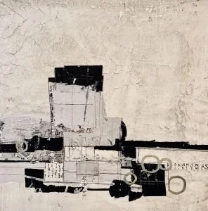   BITS AND PIECES II  
16 x 16 Mixed Media Collage on Panel Framed  
Sold 
