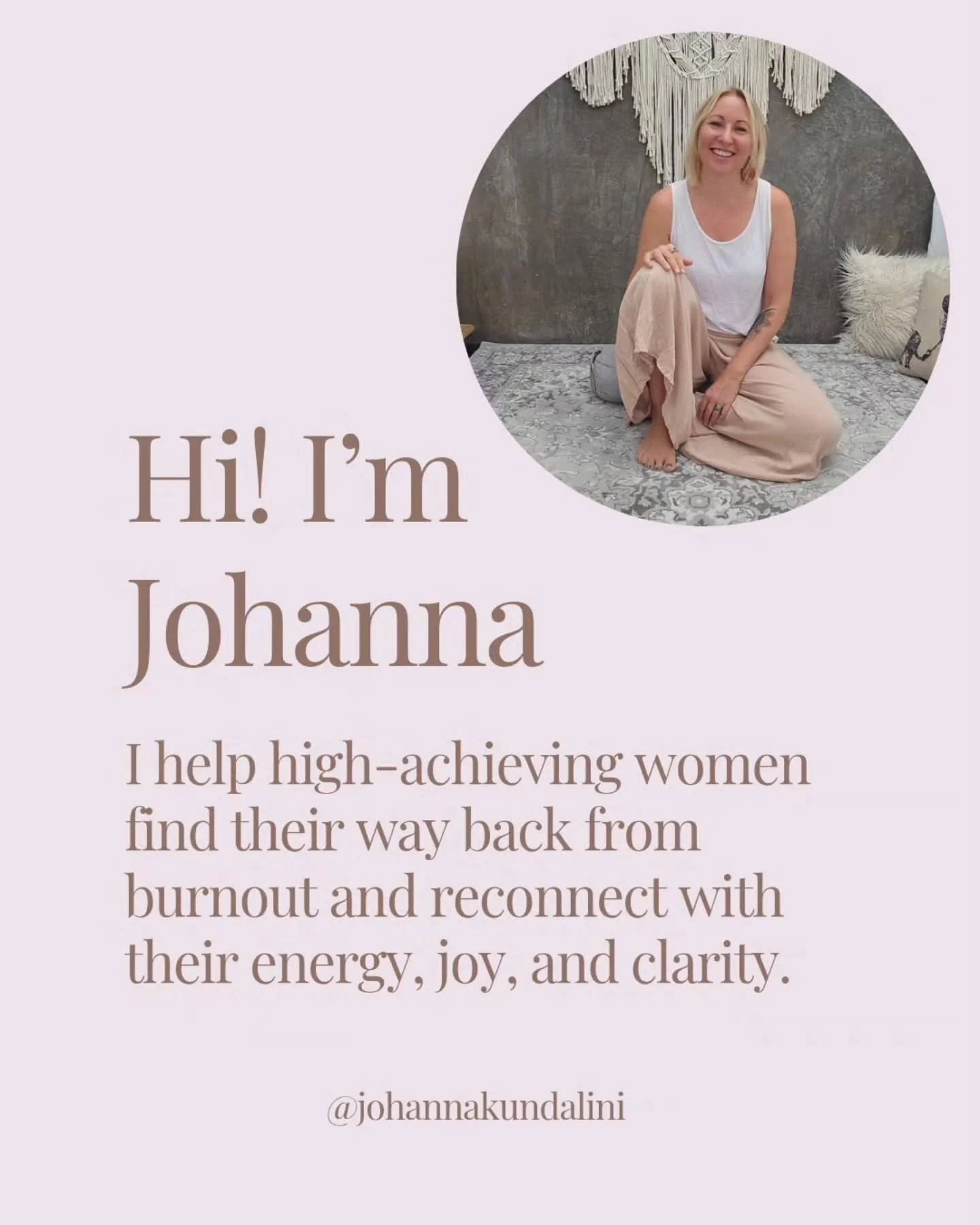 Hello! For those of you who don&rsquo;t know me, I&rsquo;m Johanna. I help high-achieving women find their way back from burnout and reconnect with their energy, joy, and clarity. 💜

Tap through to learn a bit more about my story and how I can suppo