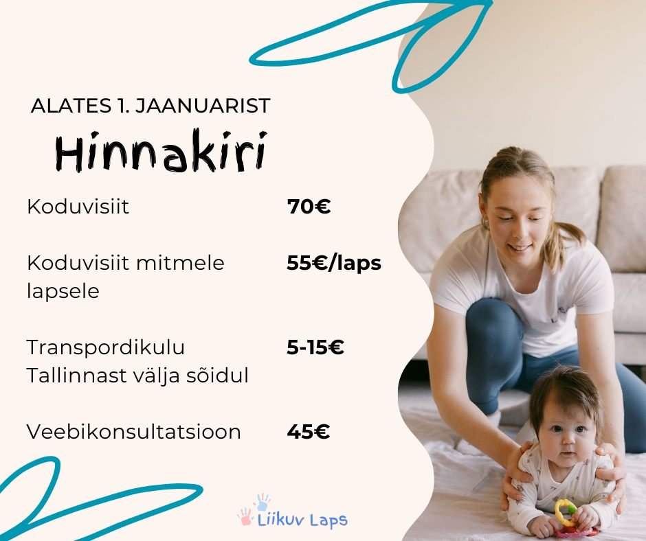 Armsad emmed-issid!
Alates 1.jaanuarist 2025 hakkab kehtima uus tasuliste teenuste hinnakiri:
🔹F&uuml;sioterapeudi koduvisiit - 70&euro;
🔹F&uuml;sioterapeudi koduvisiit mitmele lapsele - 55&euro;/laps
🔹Transpordikulu Tallinnast v&auml;lja s&otilde