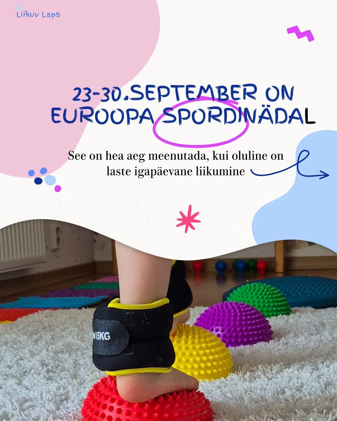 🏃&zwj;♀️ 23-30. september on Euroopa spordin&auml;dal. See on hea aeg, et meenutada, kui oluline on laste igap&auml;evane liikumine. 

Liikumine toetab lapse: 
🔹kehalist arengut
🔹t&auml;helepanuv&otilde;imet
🔹und ja tuju
🔹enesehinnangut
Ja aitab