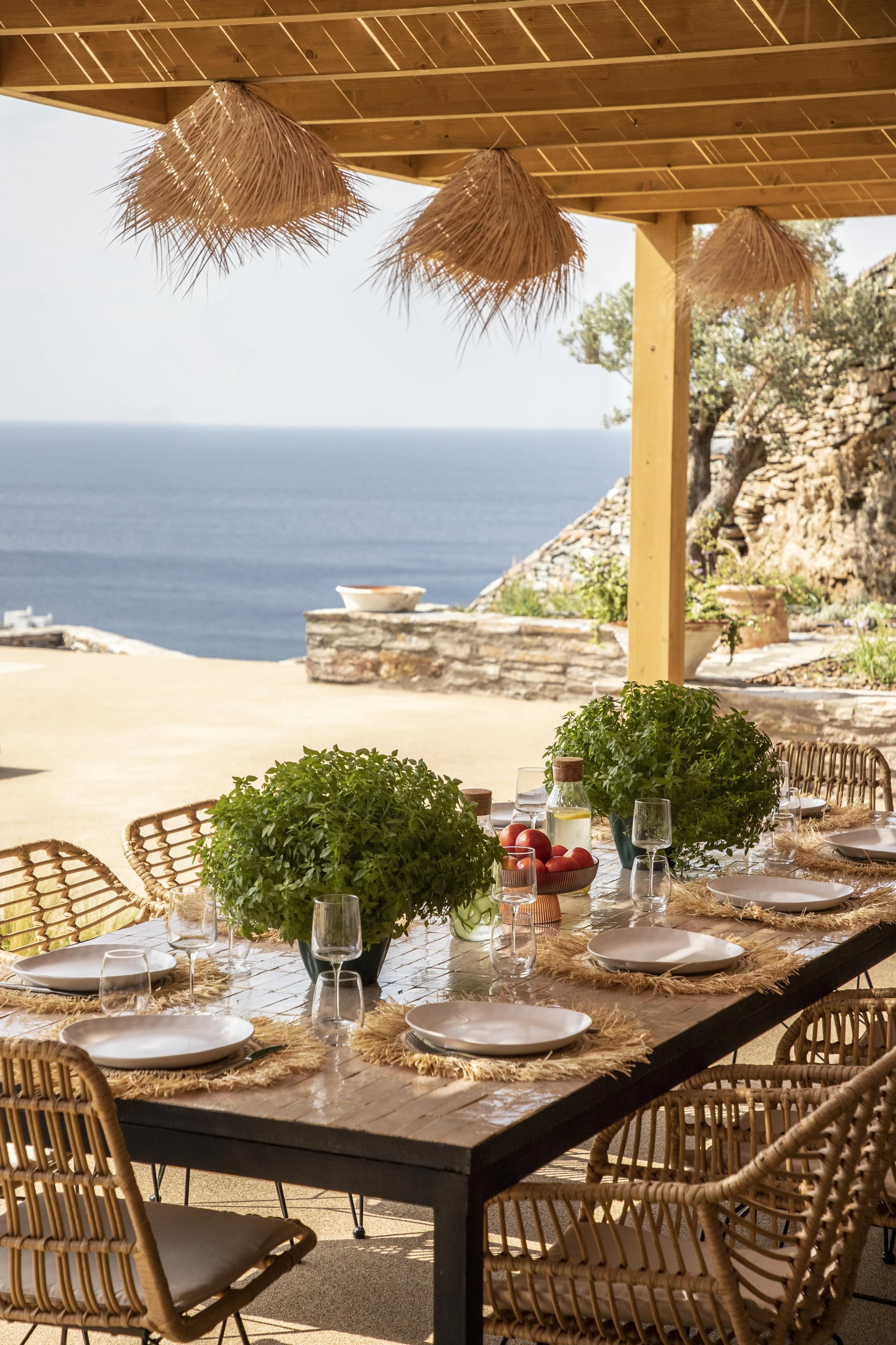 Beautiful table setting by the sea