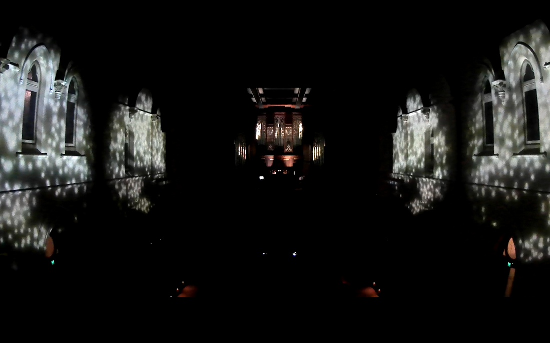 Audio reactive images were projected onto the walls of Elder Hall