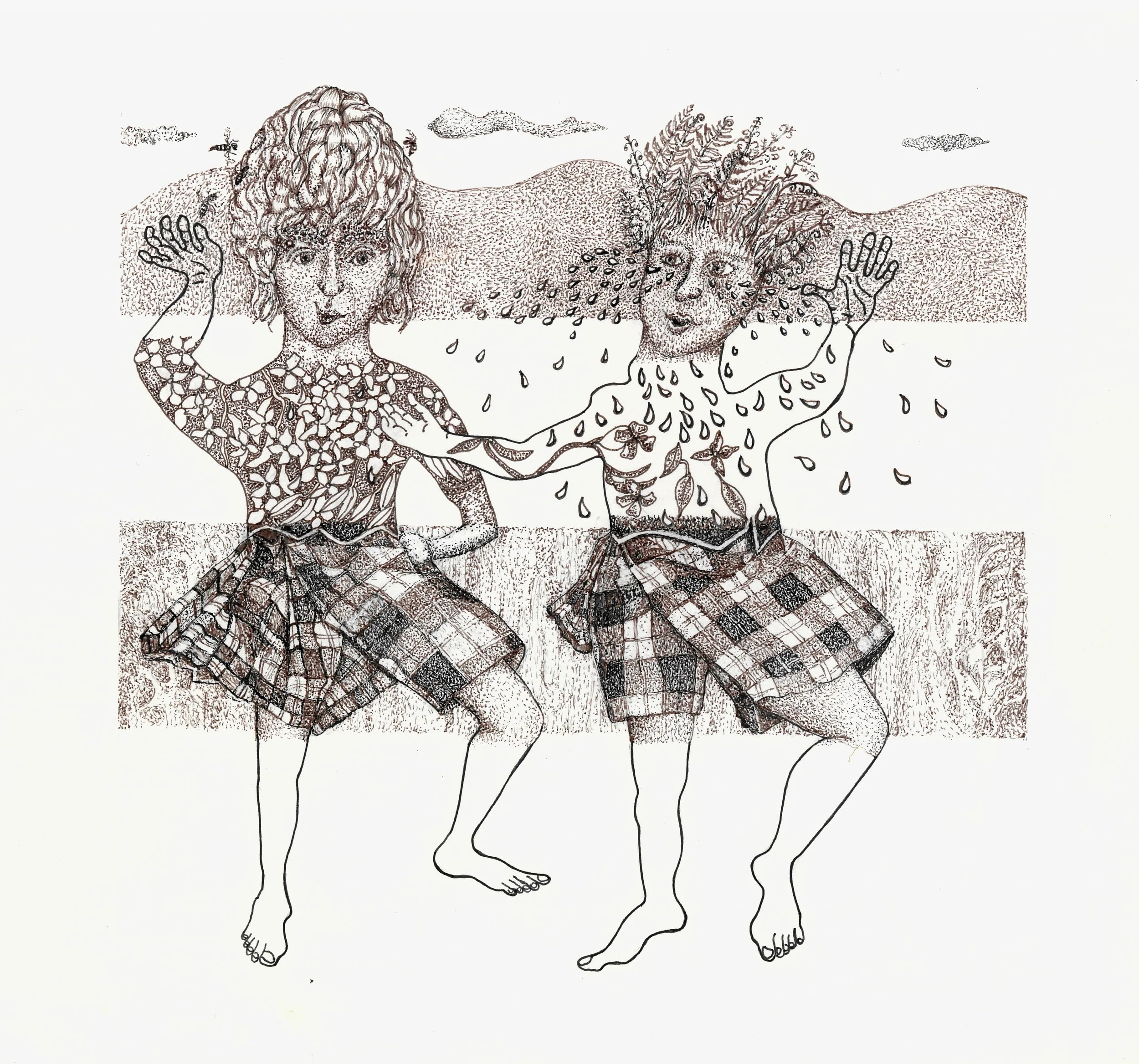 Her eyebrows sprouted tiny flowers
As Brian's tear ducts squirted showers
Of water natural as a mountain spring
And then they danced a Highland Fling