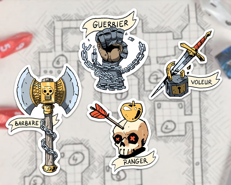 Stickers classes fantasy barbare, guerrier, voleur, rogue, ranger, hunter