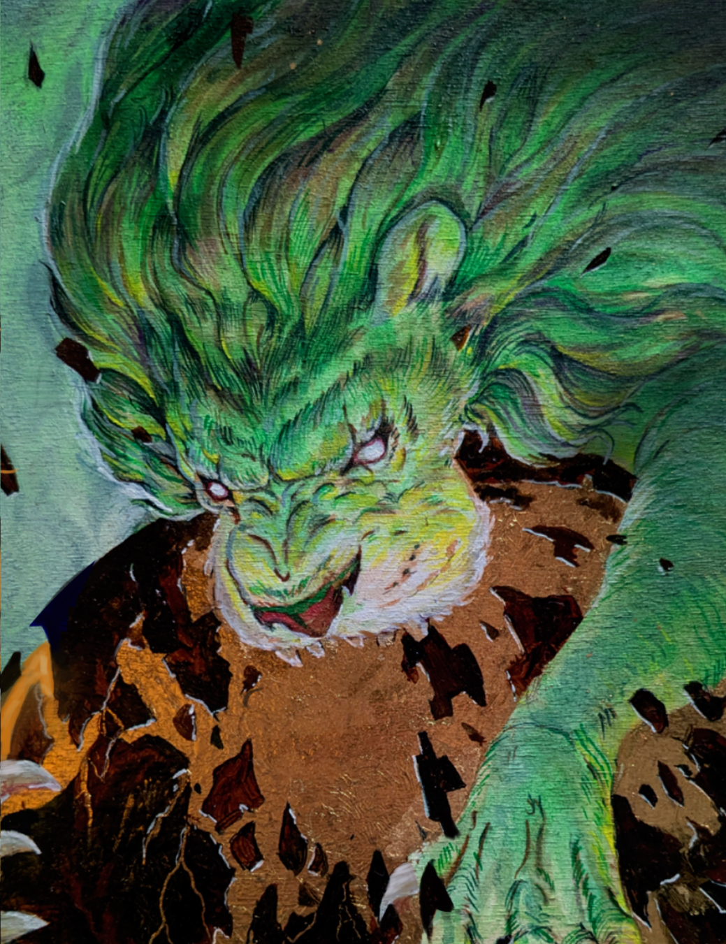 Un lion vert qui semble dévorer un orbre doré