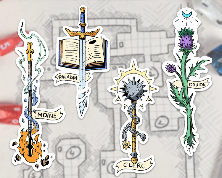 Stickers classes fantasy moine, paladin, clerc, druide