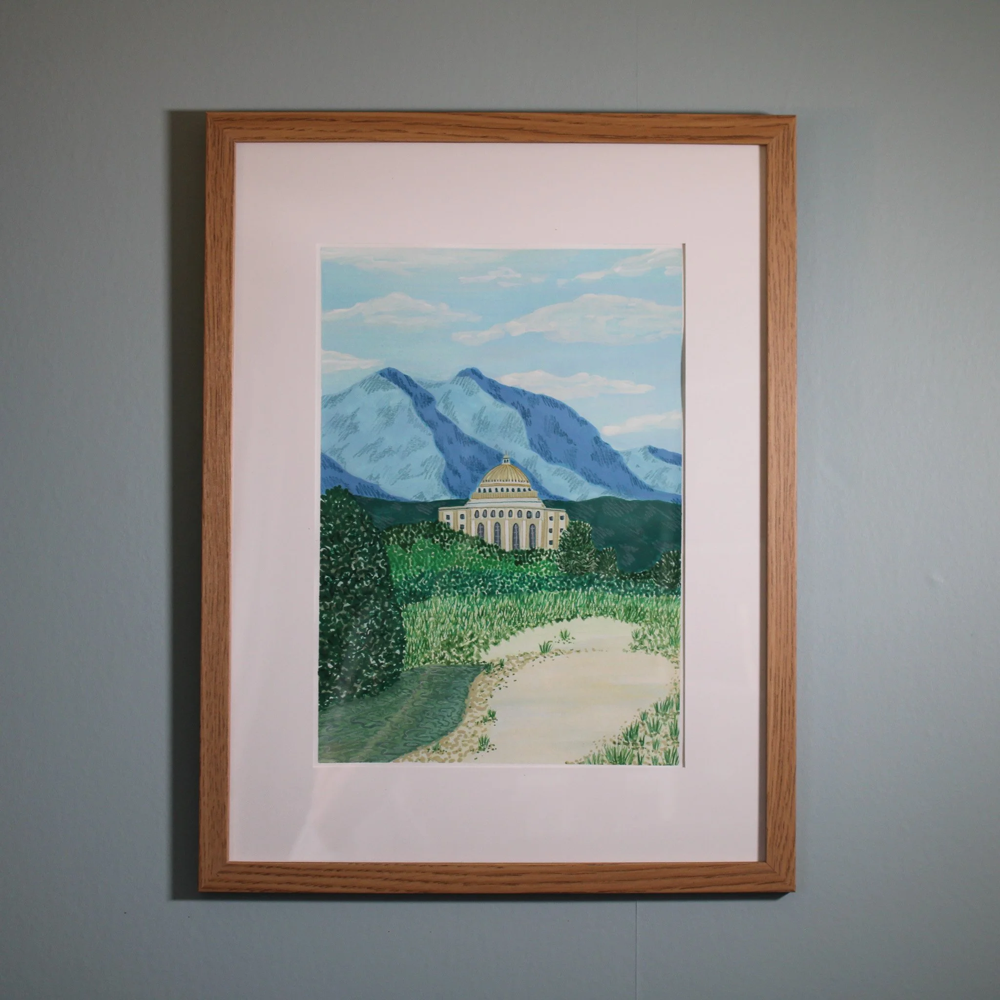 Albanian Landscape | Gouache Landscape Illustration, Framed