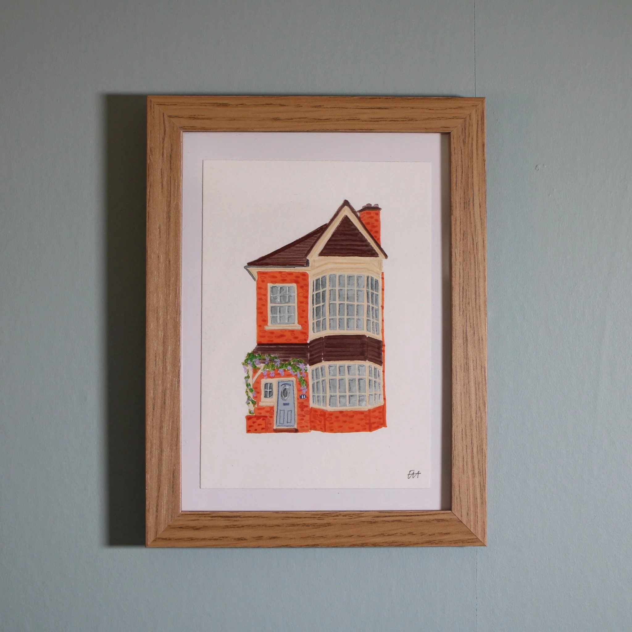 Little House, No. 7 | A6 Gouache Illustration, Framed