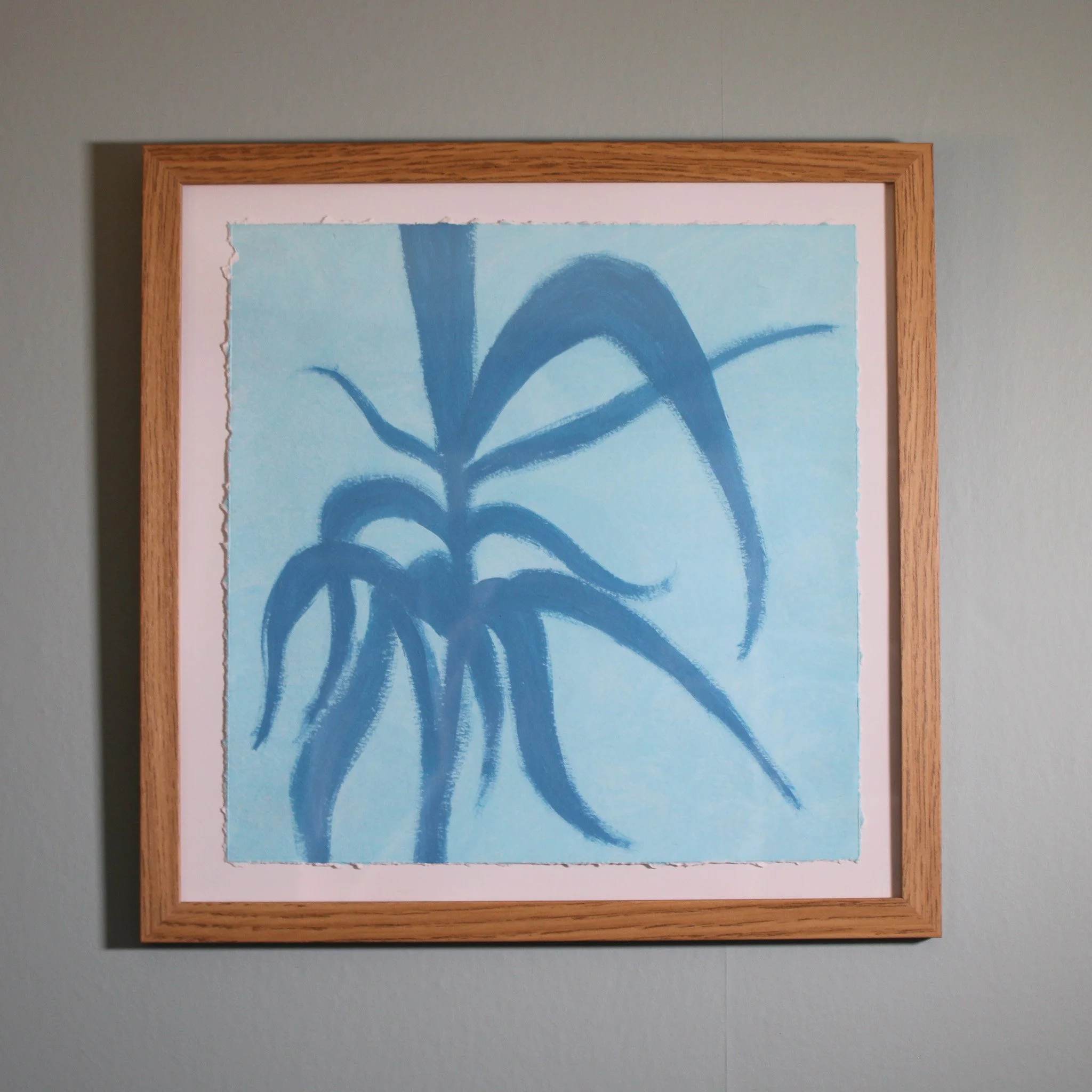 Blue Lucky Bamboo Shadow Piece | Acrylic on Paper, Framed