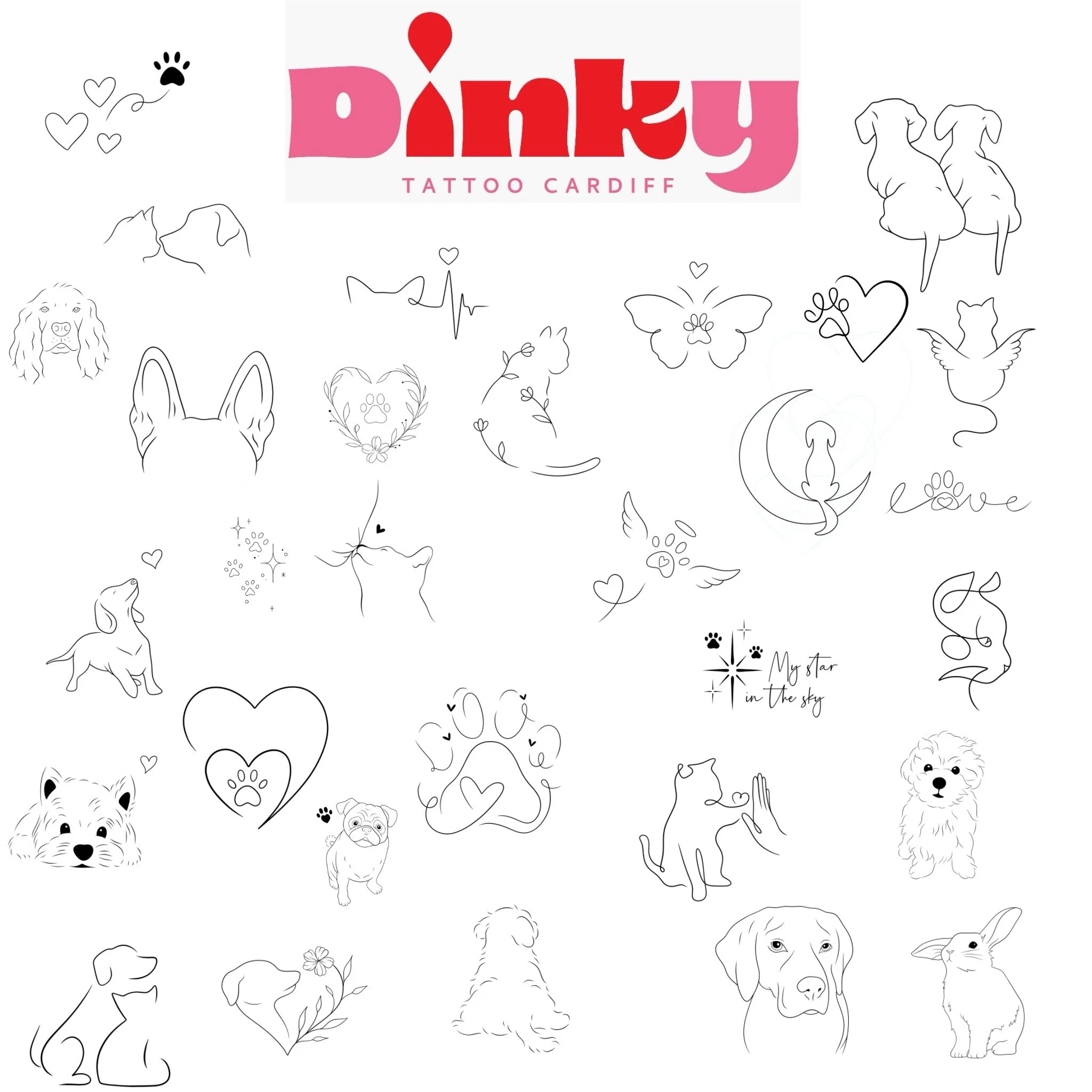 A flash sheet for our babies with fur 🐶🐾🐈&zwj;⬛

Designs &pound;40-&pound;45 
2 for &pound;65 

#cardifftattooist #cardifftattoo #tinytats #flashsheettattoo #cardifftattoostudio