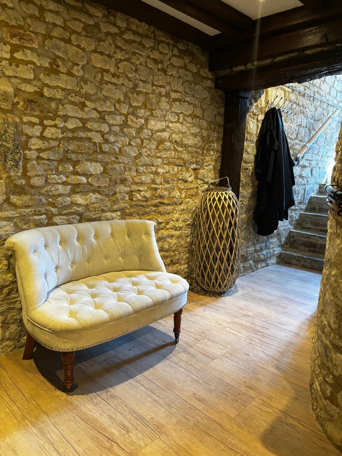 Private hair salon interior in Stamford with warm lighting and styling chair. One-to-one hair studio in Stamford with calm, luxury setting