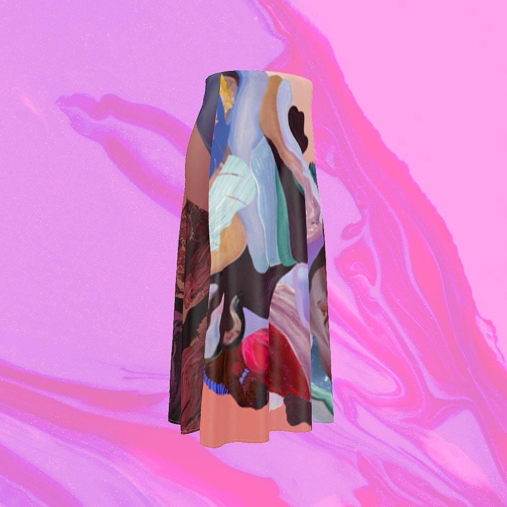 A colorful, abstract-patterned skirt by artist Aurélie Perthuis Furzer