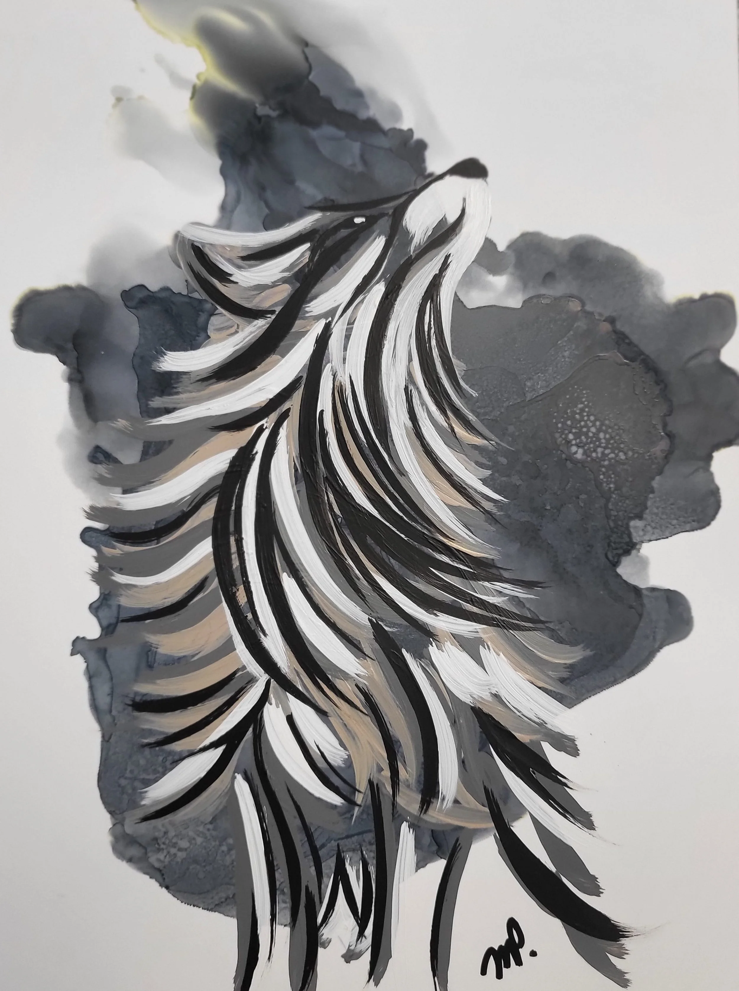 Michelle Pashko - "On The Wind" - 12 x 15 - Framed Acrylic & Ink