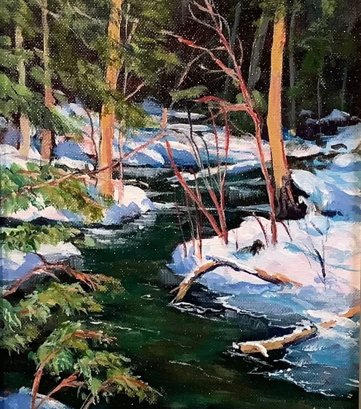 Hildy Smith - "The Creek in Winter" - 15 x 12 - Framed