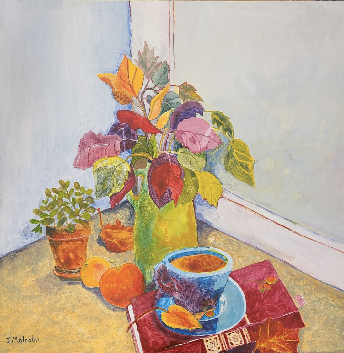 Joanna Malcolm - "A Good Book and a Cuppa" -  16 x 16" - Original Acrylic