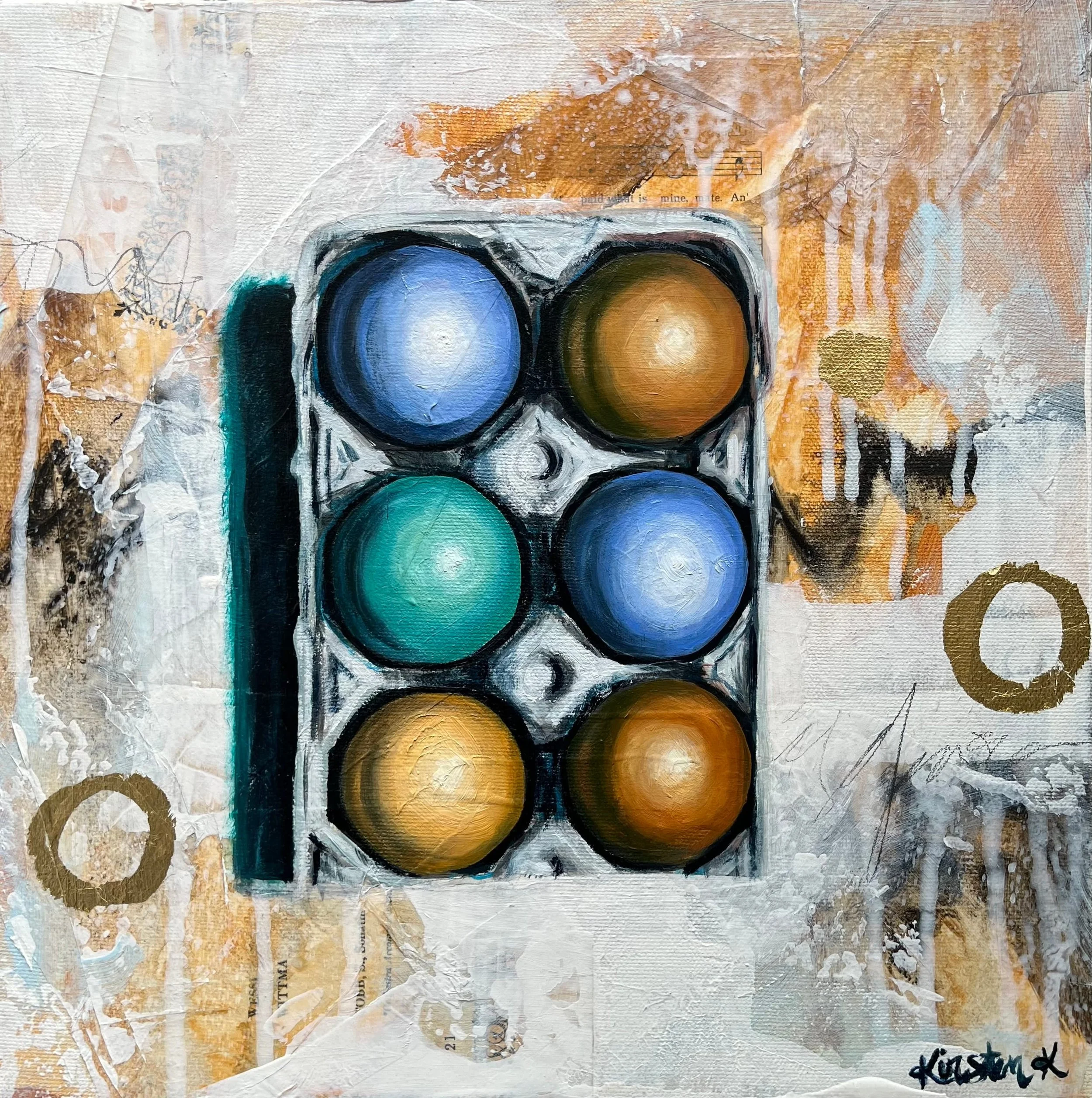 Kirsten K - "For Eggsample" - 12 x 12 - Mixed Media with Oil