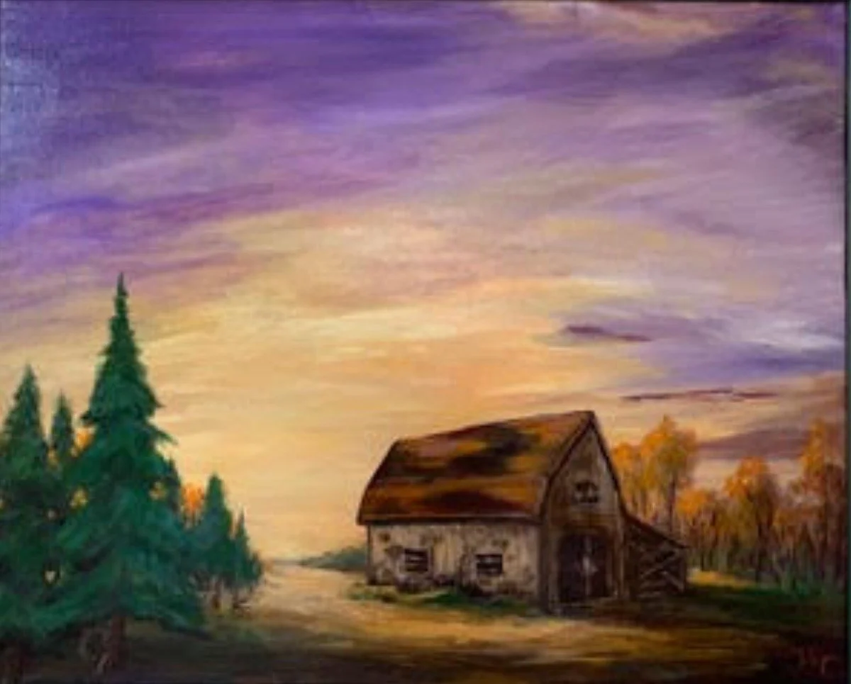 Jindra Cadil - "Lonely Barn" - 24 x 30 - Framed Acrylic