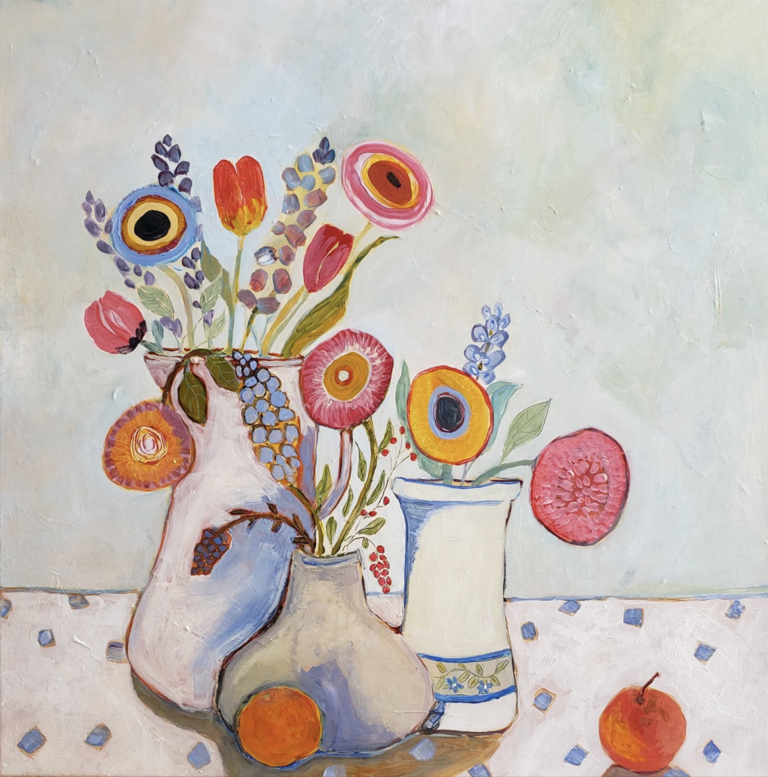 Joanna Malcolm - "Pots with Flowers" - 24 x 24 - Acrylic