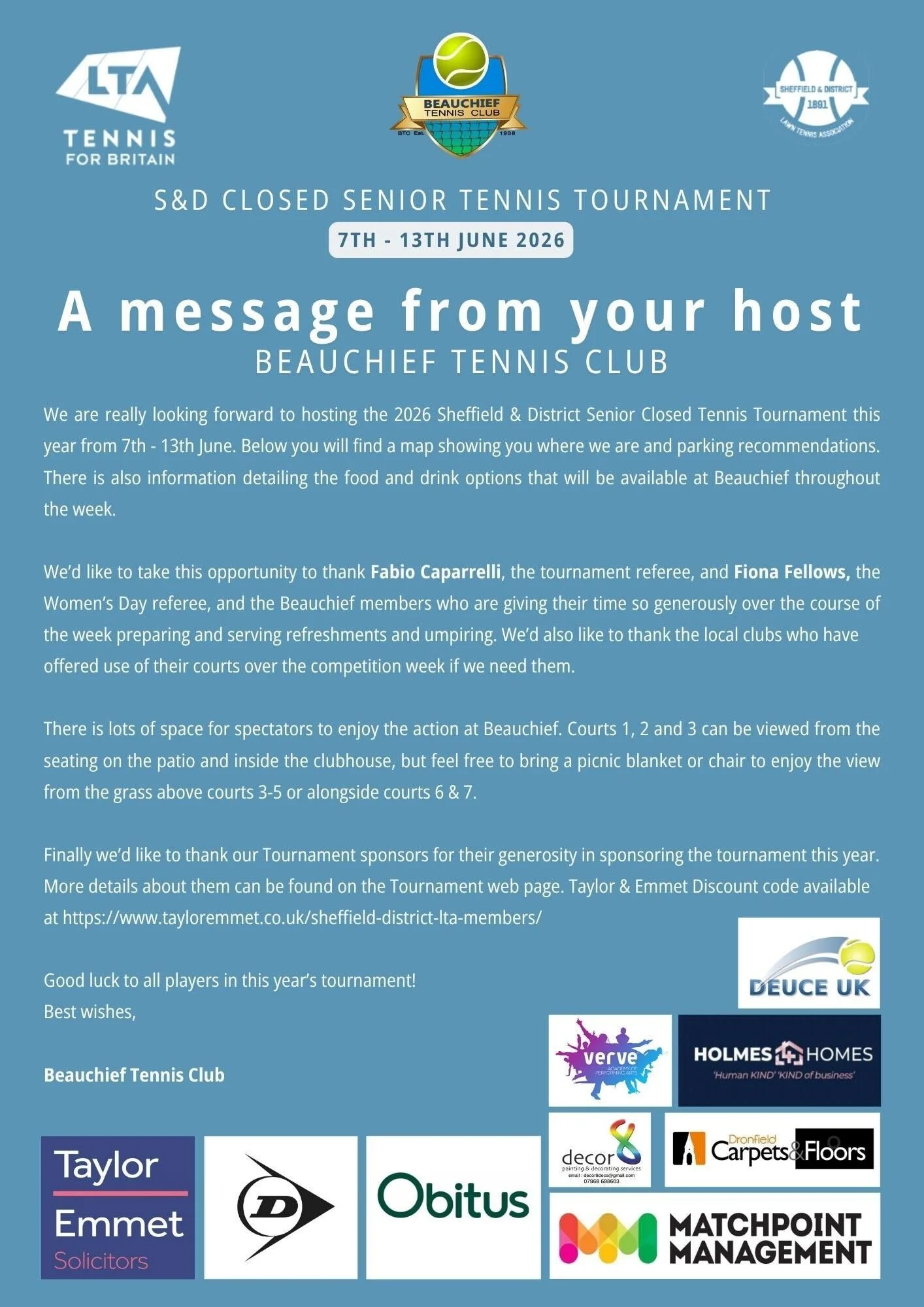 Tournament Information for competitors