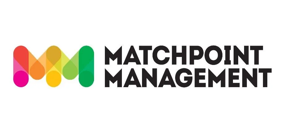 Logo for Matchpoint Management featuring a colorful, abstract 'M' shape and bold black text.