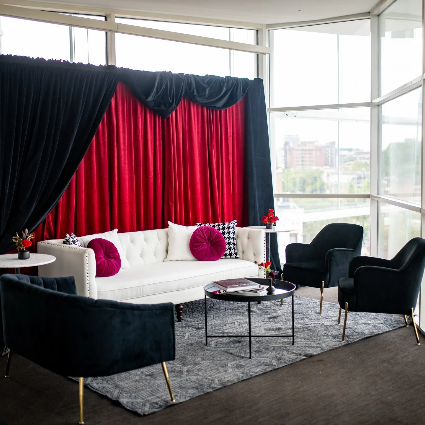2025 has been our year of leaning deeper into custom drapery moments and bringing this look to life was such a satisfying creative build. Bold, romantic, and full of velvet texture&mdash;this draped vignette is everything we love about creative event