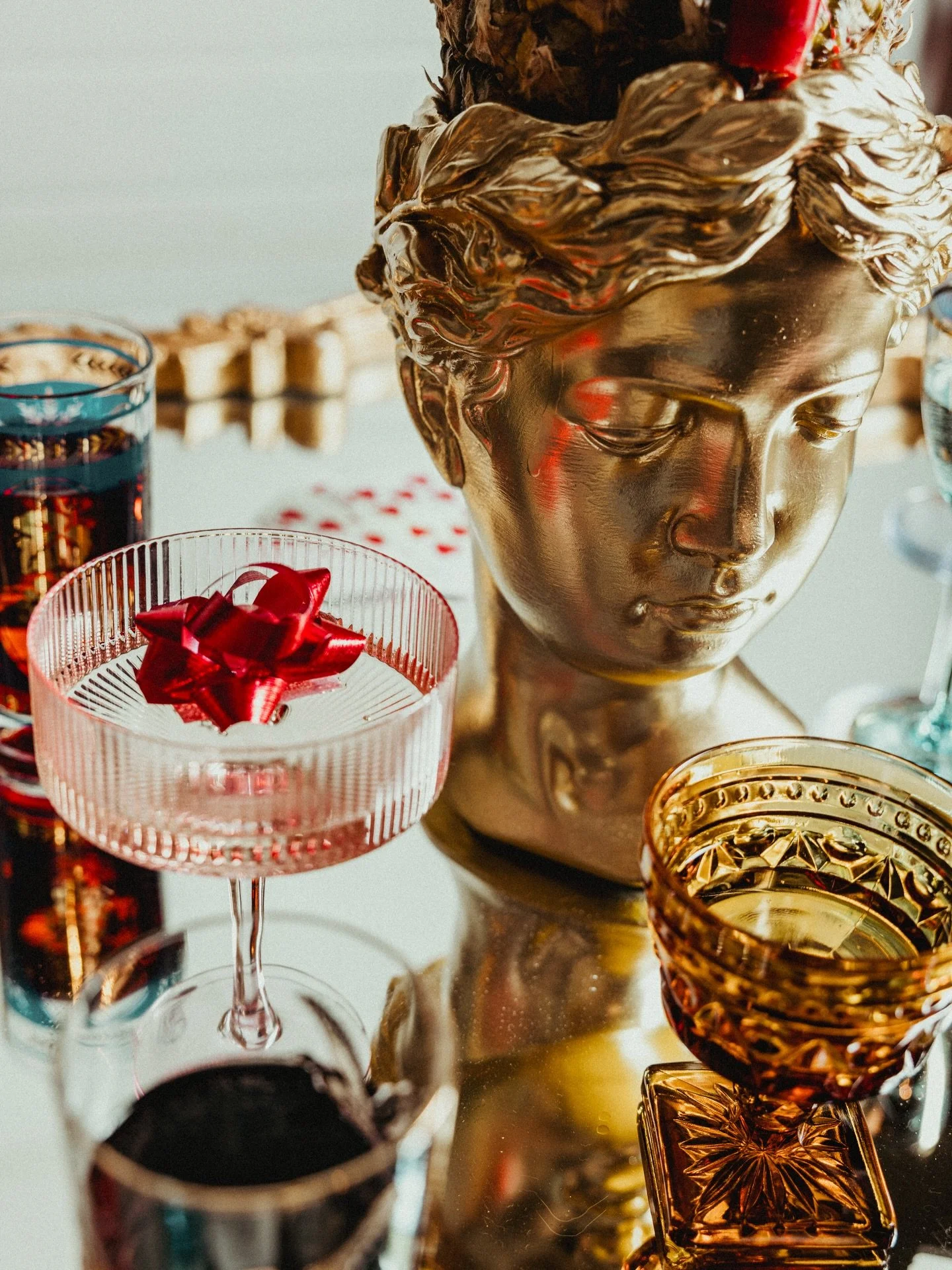 Pick your holiday pours&mdash;we&rsquo;ll pick the vintage glassware ✨ We custom-select the right pieces for every drink on your holiday menu&mdash;busts and bold color included🥂
.
@robandsamphoto 
.
#specialtydrinks #holidaydrinks #vintageglassware