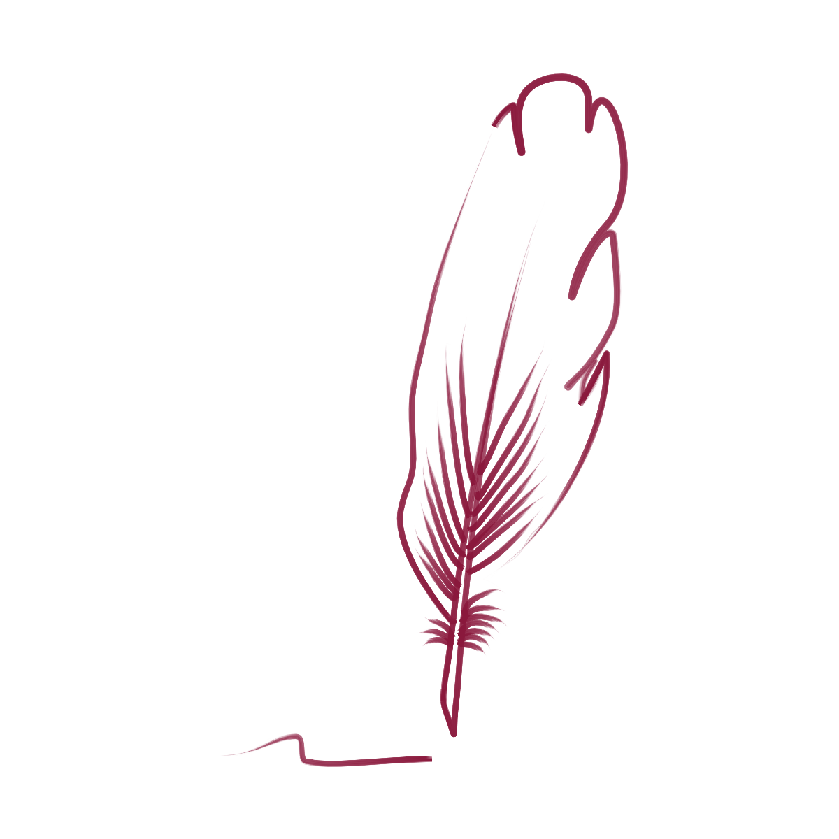A simple line drawing of a hand holding a feather pen, with the words "Writing is the painting of the voice" written beside it.
