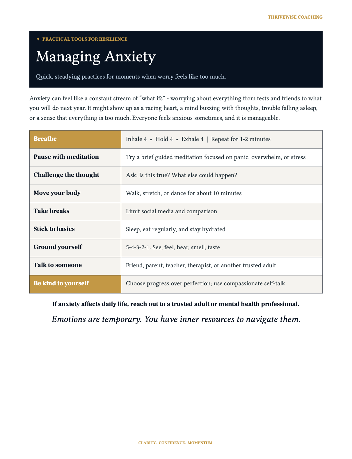 Anxiety Skills