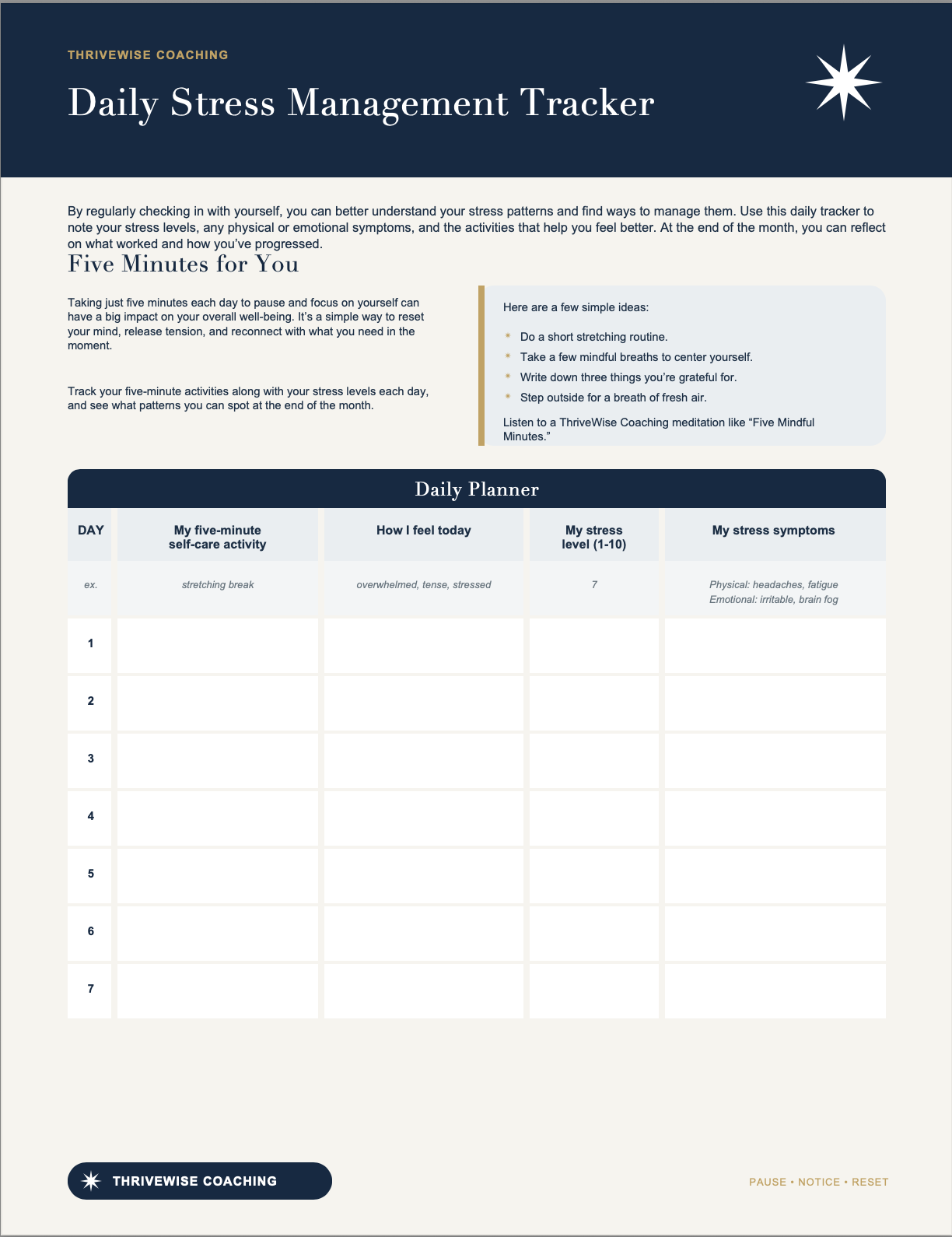 Daily Stress Management Tracker