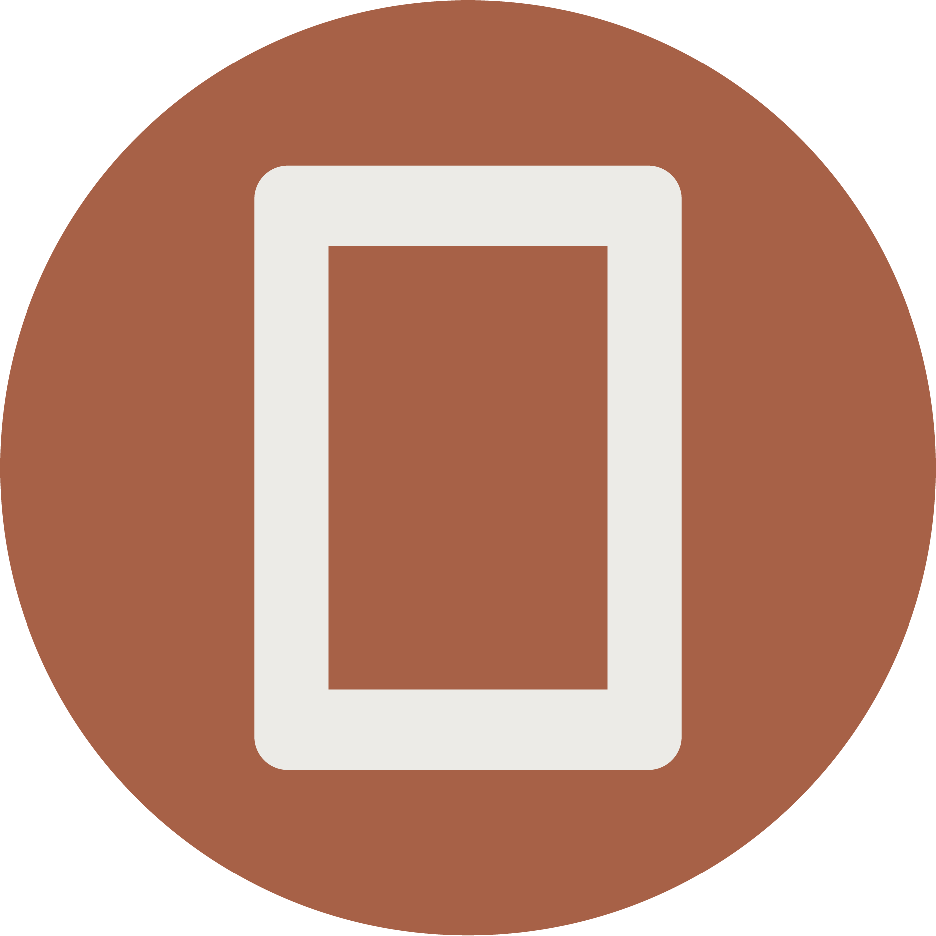 Icon of a white smartphone with a brown background.