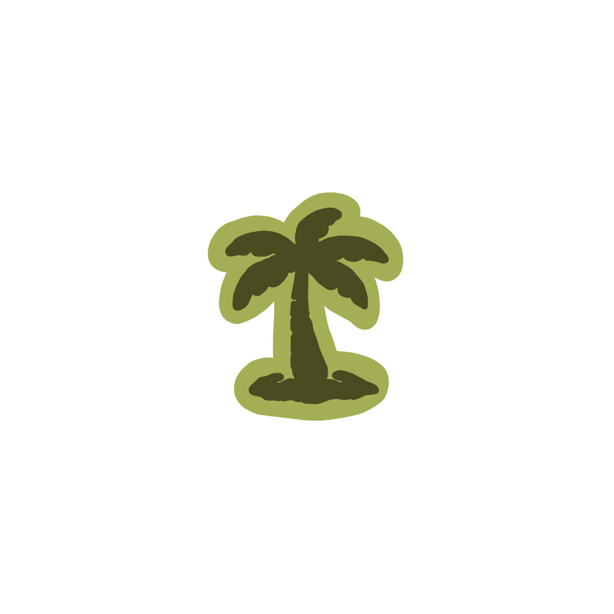 Illustration of a green plant with a small leaf at the top, surrounded by darker green leaves.