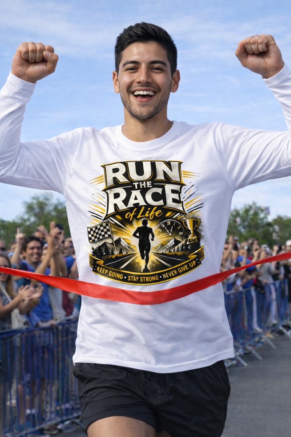 2026 Houston Marathon Tee "Run The Race" Long Sleeve White