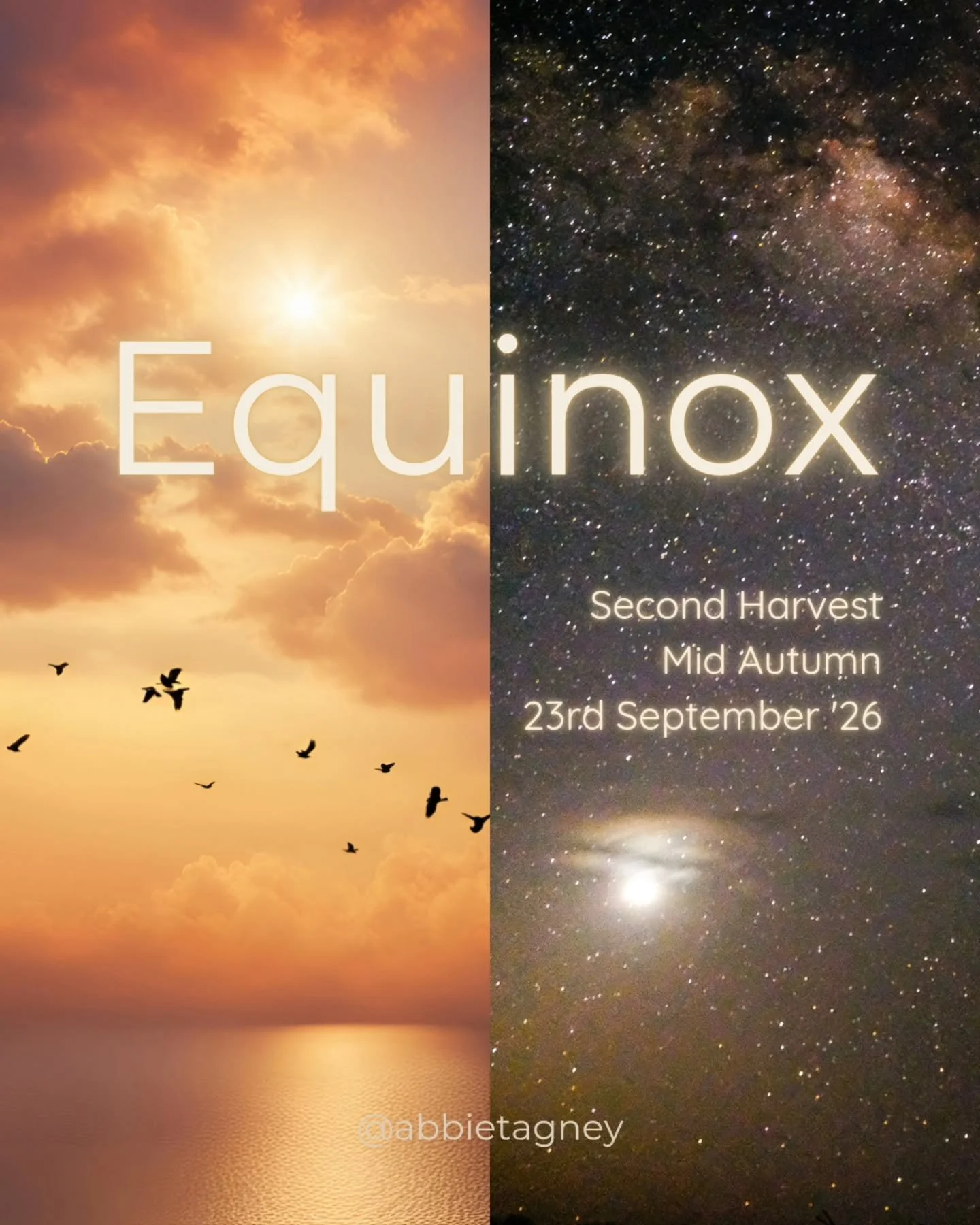 Autumn Equinox

Equal day and equal night.
A time of equilibrium and balance.

The Autumn Equinox marks the halfway point between Summer Solstice (midsummer) and Winter Solstice (midwinter). 

The exact astronomical moment of this halfway point (when