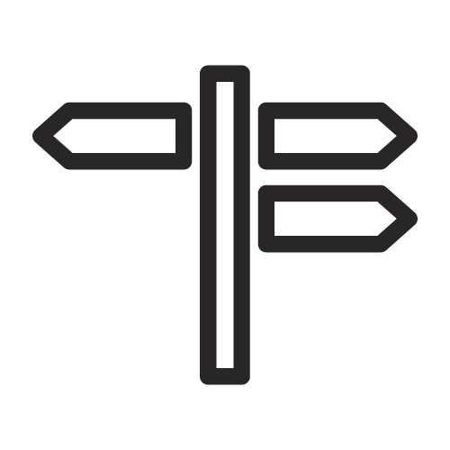 Ein Wegweiser mit Pfeilen zeigt in vier Richtungen.