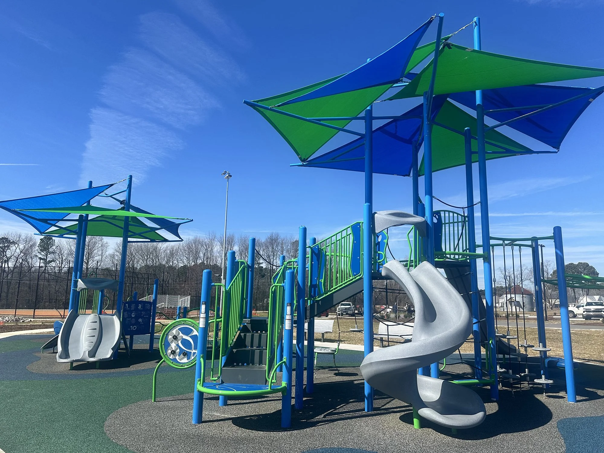 Playground equipment with a blue sky.