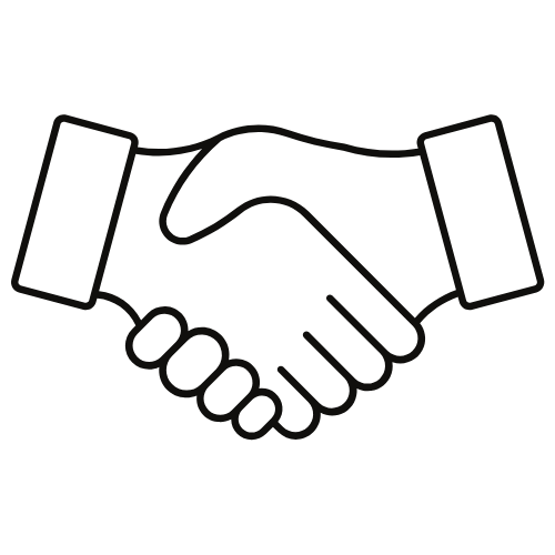 Icône représentant une poignée de main, symbole d’engagement et de fiabilité de l’entreprise.