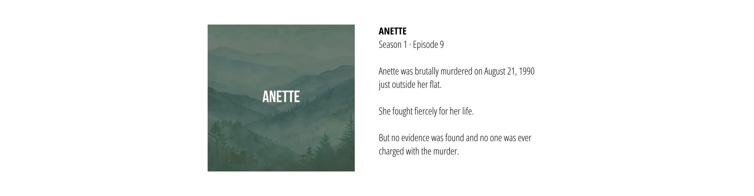 Cover art for episode 9 of season 1 of a show called Anette, featuring a green misty mountain landscape background.