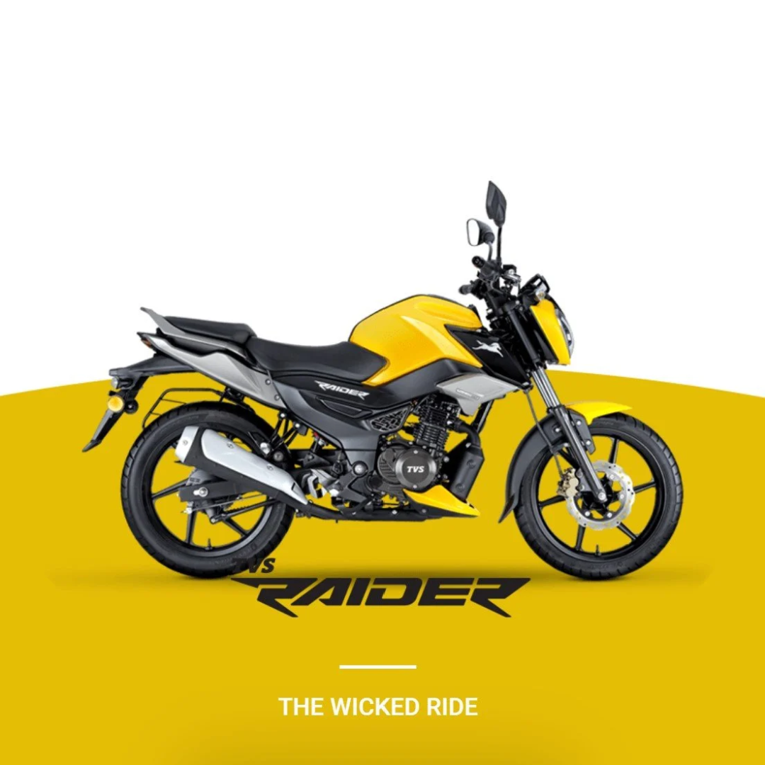 Yellow and black motorcycle on a yellow and white background with a logo and the text 'THE WICKED RIDE'