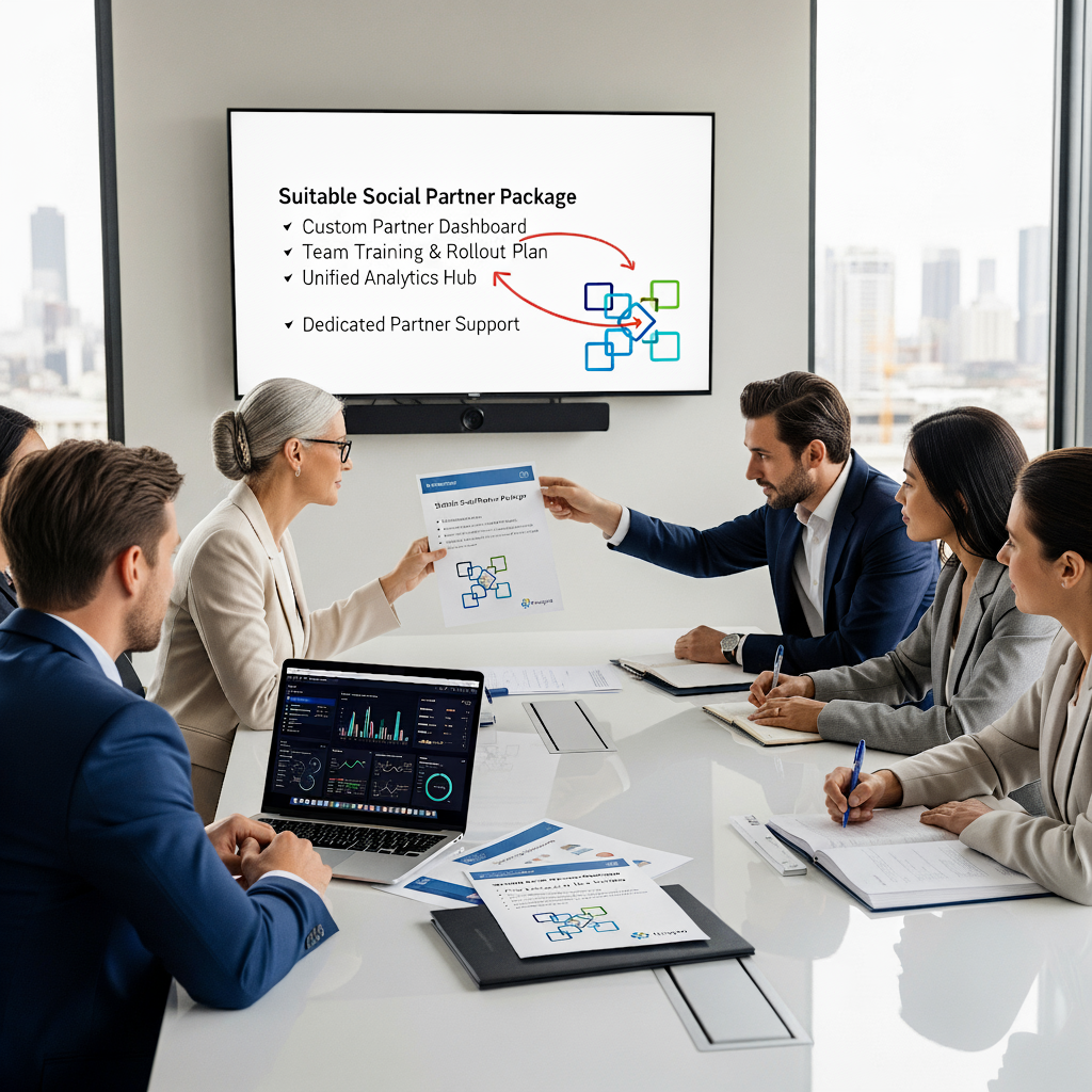 Collaborative business workshop with diverse professionals discussing automation and strategy systems.