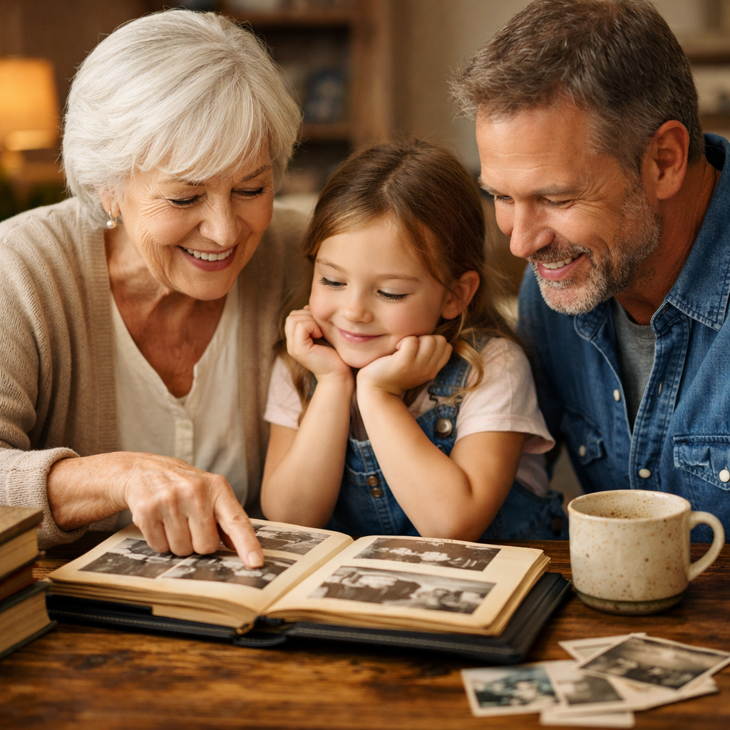 Family memories shared over photo album