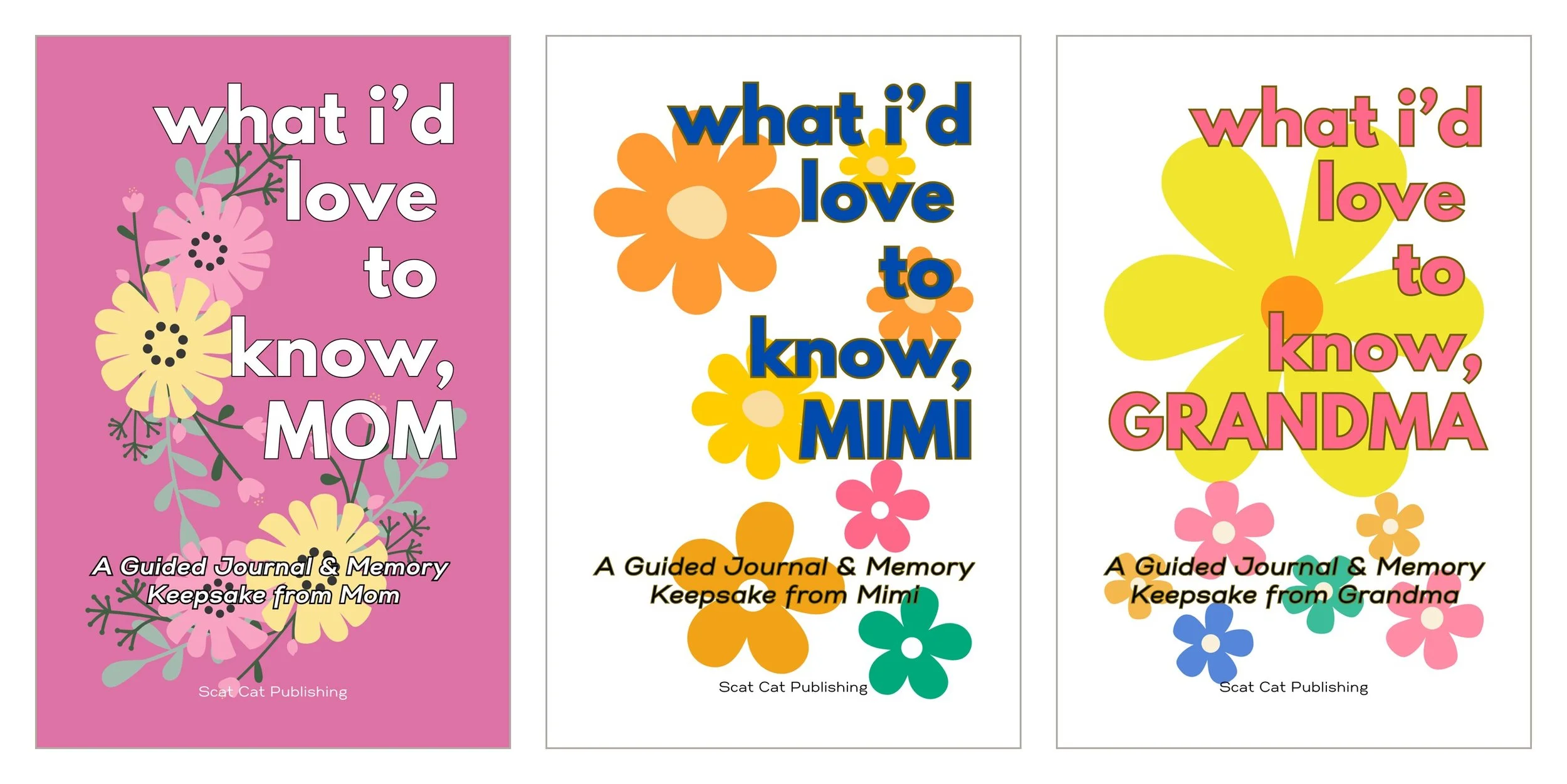 What I'd Love to Know Mom, Mimi and Grandma guided journal bundle covers